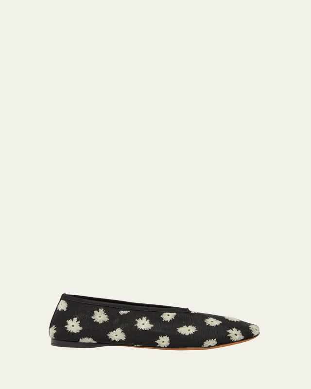 Tee Mesh Embroidered Ballet Flats